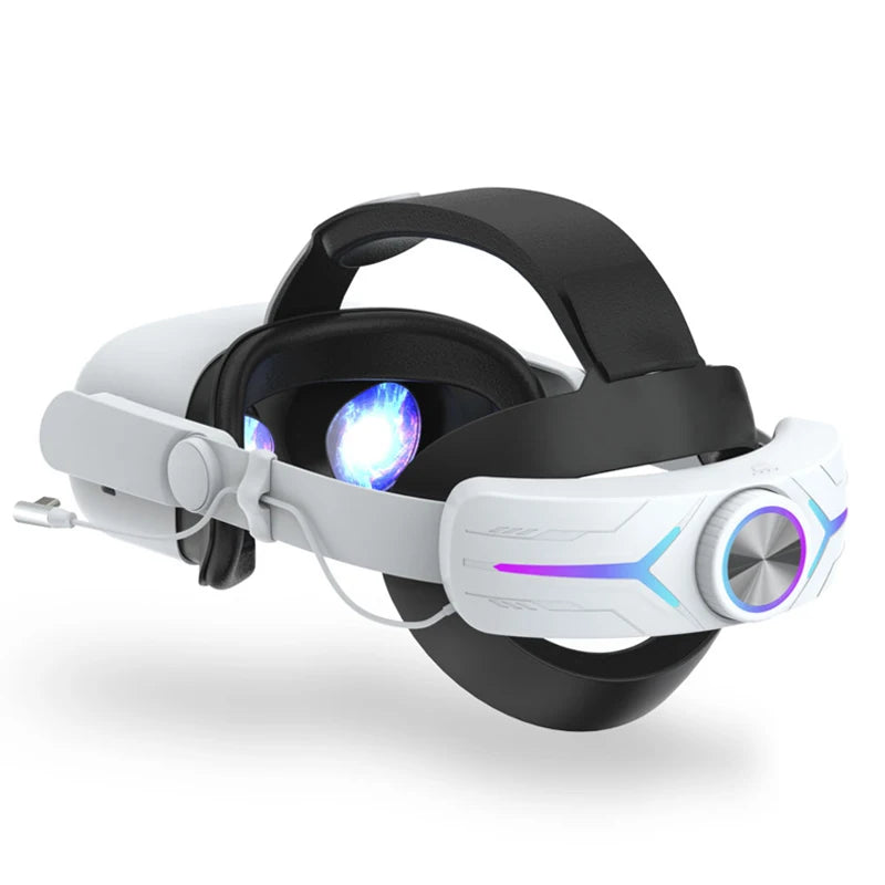 شريط إضاءة ألعاب مزود ببطارية وحزام رأس لجهاز Oculus Quest 2 Elite Halo مع حزمة بطارية 8000 مللي أمبير في الساعة لملحقات Meta Quest2 VR