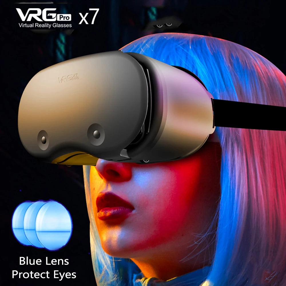 نظارات الواقع الافتراضي VRG Pro X7 ثلاثية الأبعاد مع عدسة للهواتف الذكية ووحدة تحكم وسماعة رأس للنظارات ذات الضوء الأزرق من 5 إلى 7 بوصات