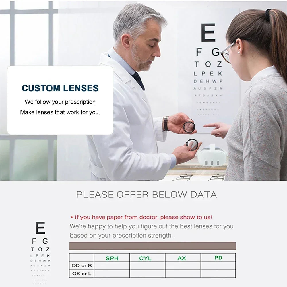 لعدسات Quest 3 لقصر النظر ومضادة للزرقة ومضادة للتوهج وإطارات نظارات مغناطيسية وعدسات طبية للواقع الافتراضي لملحقات Meta Quest 3