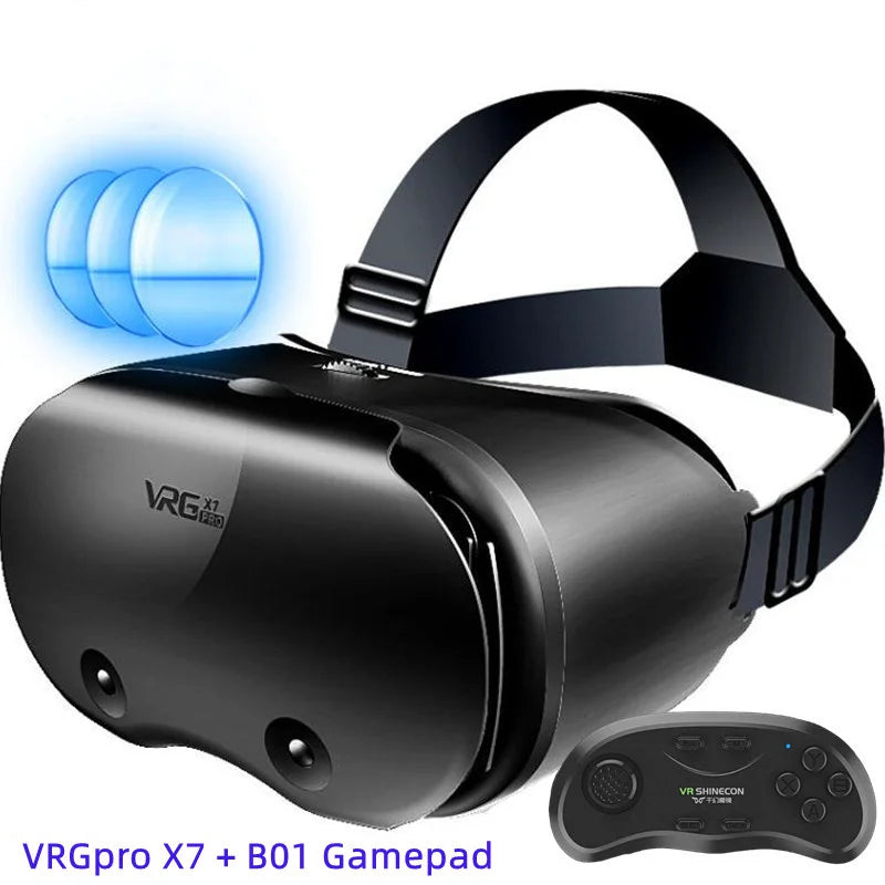 صندوق نظارات الواقع الافتراضي VRGpro X7 VR ثلاثي الأبعاد الأصلي، خوذة الواقع الافتراضي من Google Cardboard للهواتف الذكية التي تعمل بنظام IOS وAndroid مقاس 5-7 بوصة، مع حامل لاسلكي
