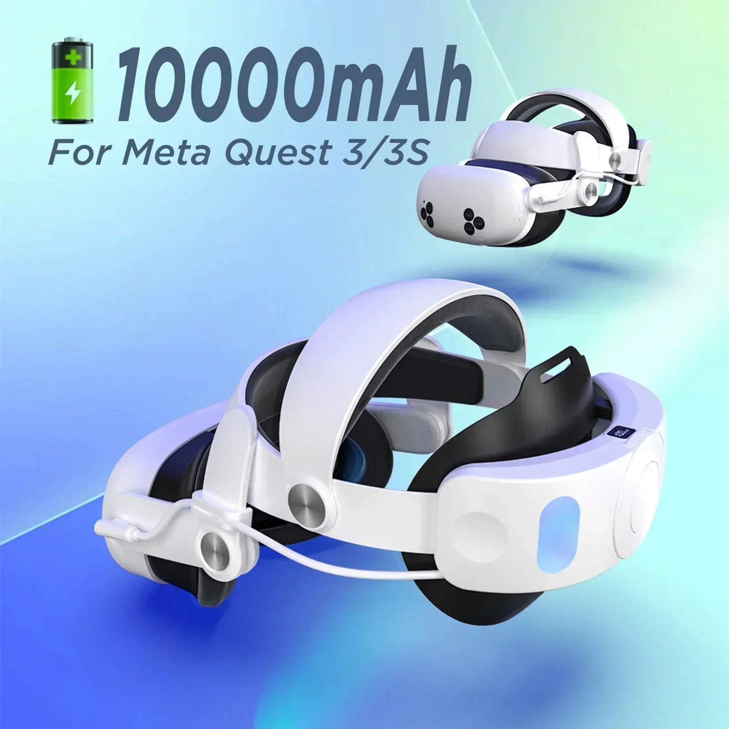 حزام Elite بديل لجهاز Meta Quest 3/Quest 3s، بطارية 10000 مللي أمبير/ساعة، حزام رأس مريح، شحن 18 وات، وقت لعب ودعم محسّن