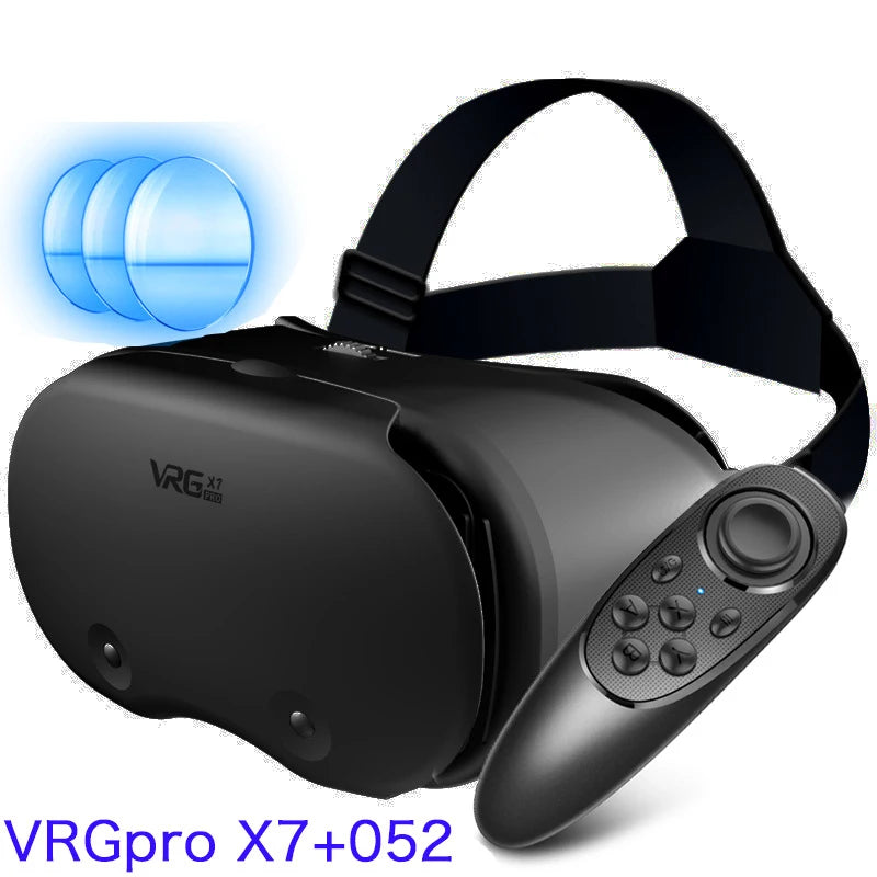 نظارات الواقع الافتراضي VRG Pro X7 ثلاثية الأبعاد مع عدسة للهواتف الذكية ووحدة تحكم وسماعة رأس للنظارات ذات الضوء الأزرق من 5 إلى 7 بوصات