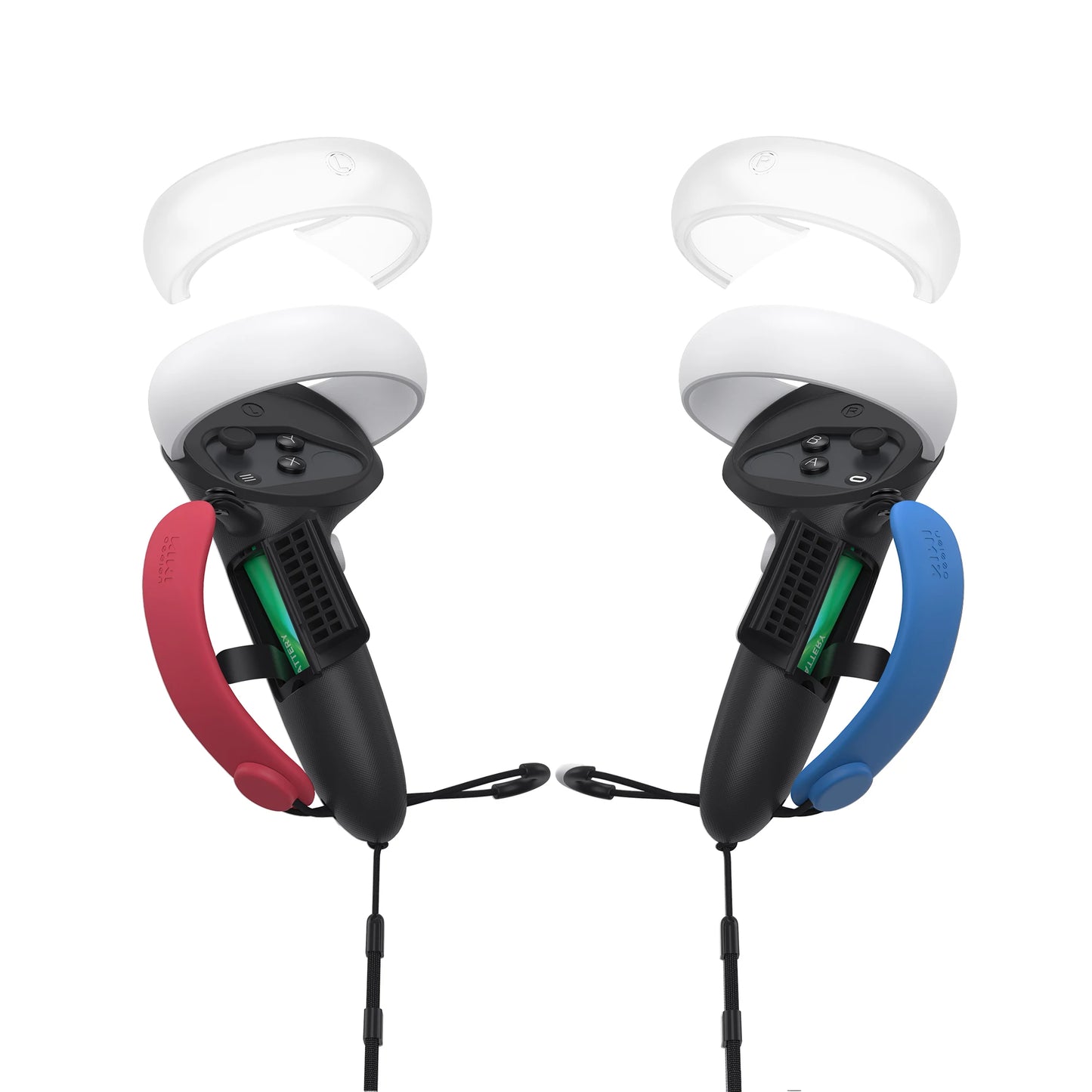 مقبض تحكم KIWI Design الإصدار العلوي لجهاز Quest 2 مع واقي لفتحة البطارية وغطاء حلقي