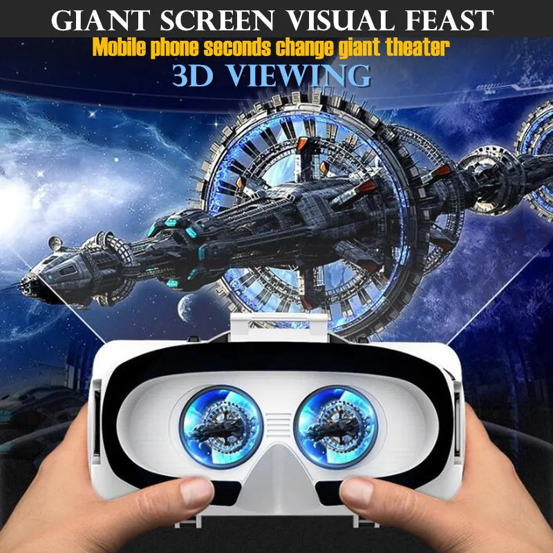 نظارات الواقع الافتراضي IMAX VR نظارات ثلاثية الأبعاد بشاشة ضخمة من Google Cardboard Box وخوذة الواقع الافتراضي للهواتف مقاس 4.5-6.53 بوصة، تدعم عصا التحكم في الألعاب