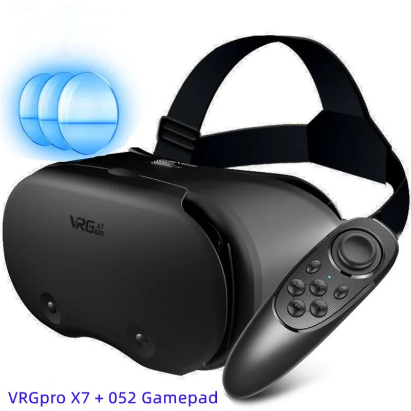 صندوق نظارات الواقع الافتراضي VRGpro X7 VR ثلاثي الأبعاد الأصلي، خوذة الواقع الافتراضي من Google Cardboard للهواتف الذكية التي تعمل بنظام IOS وAndroid مقاس 5-7 بوصة، مع حامل لاسلكي