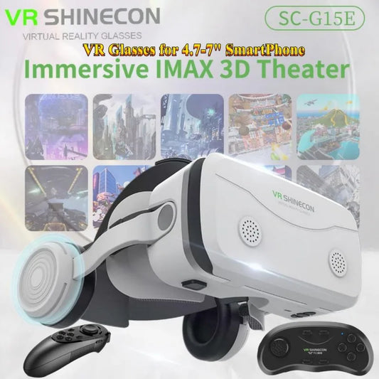 نظارات الواقع الافتراضي G15E IMAX ثلاثية الأبعاد، نظارات الواقع الافتراضي، صندوق جوجل الكرتوني، خوذة الواقع الافتراضي للهواتف مقاس 4.7-7 بوصة، تدعم عصا التحكم في الألعاب