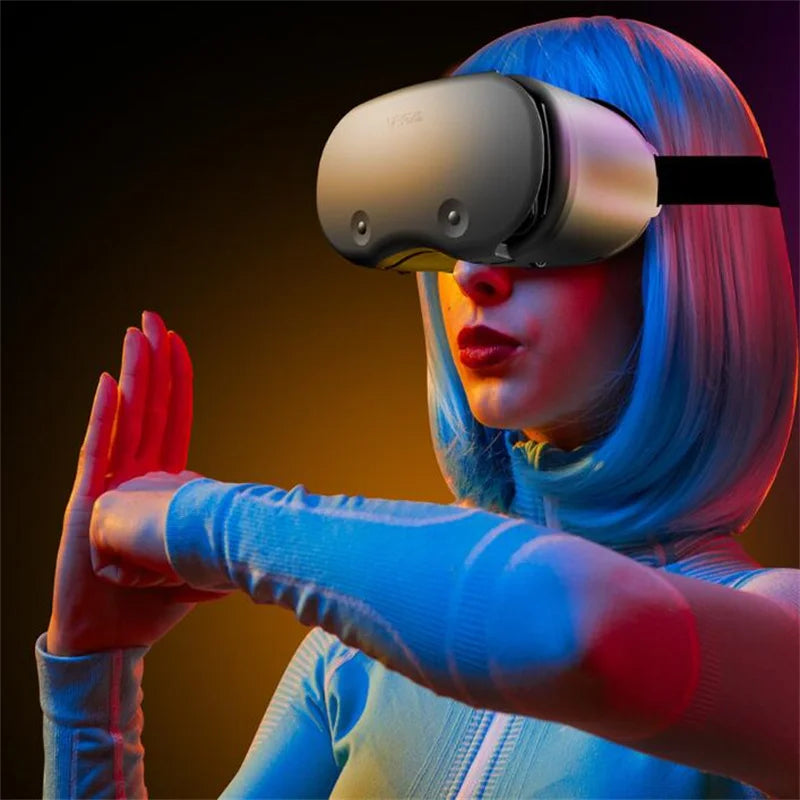 صندوق نظارات الواقع الافتراضي VRGpro X7 VR ثلاثي الأبعاد الأصلي، خوذة الواقع الافتراضي من Google Cardboard للهواتف الذكية التي تعمل بنظام IOS وAndroid مقاس 5-7 بوصة، مع حامل لاسلكي