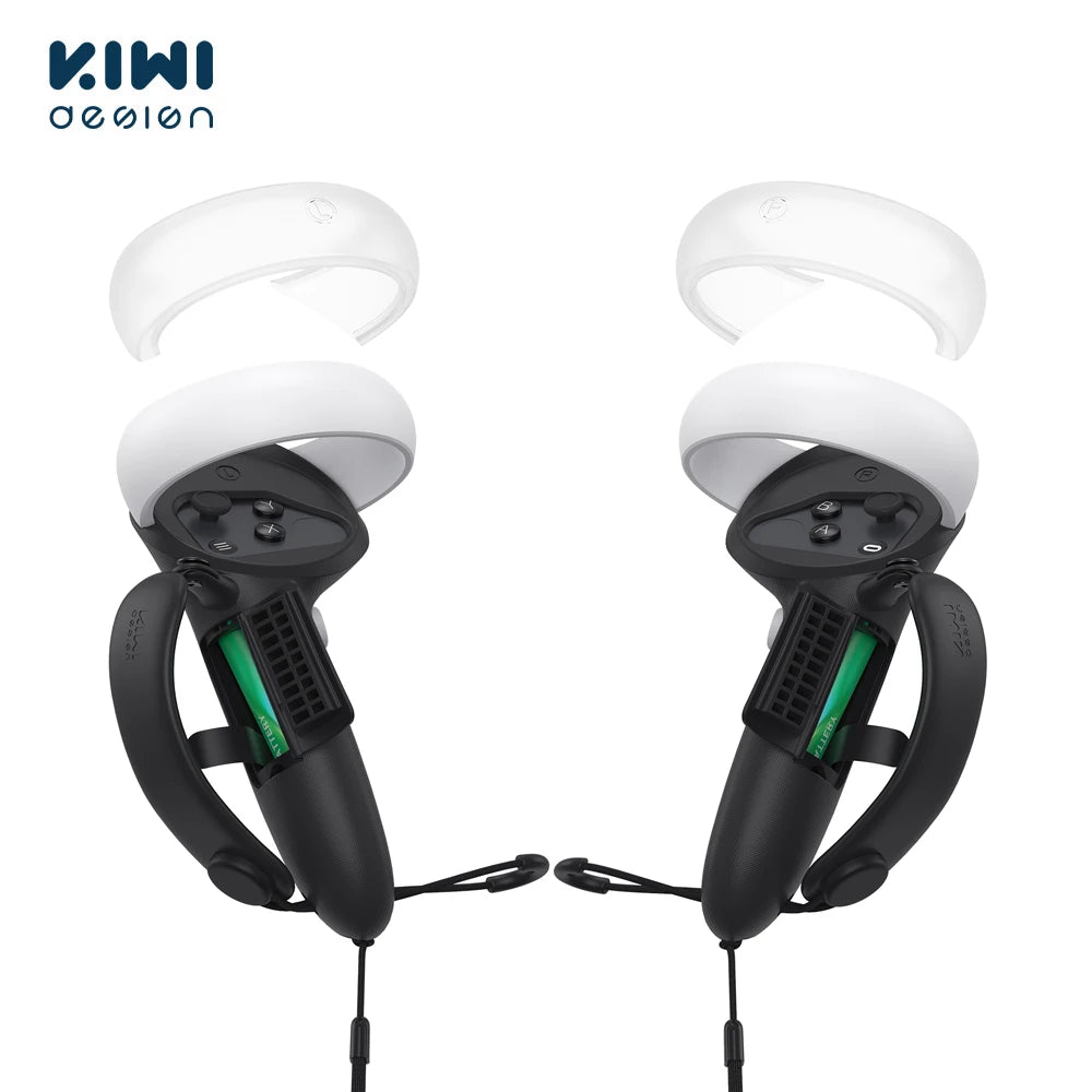 مقبض تحكم KIWI Design الإصدار العلوي لجهاز Quest 2 مع واقي لفتحة البطارية وغطاء حلقي
