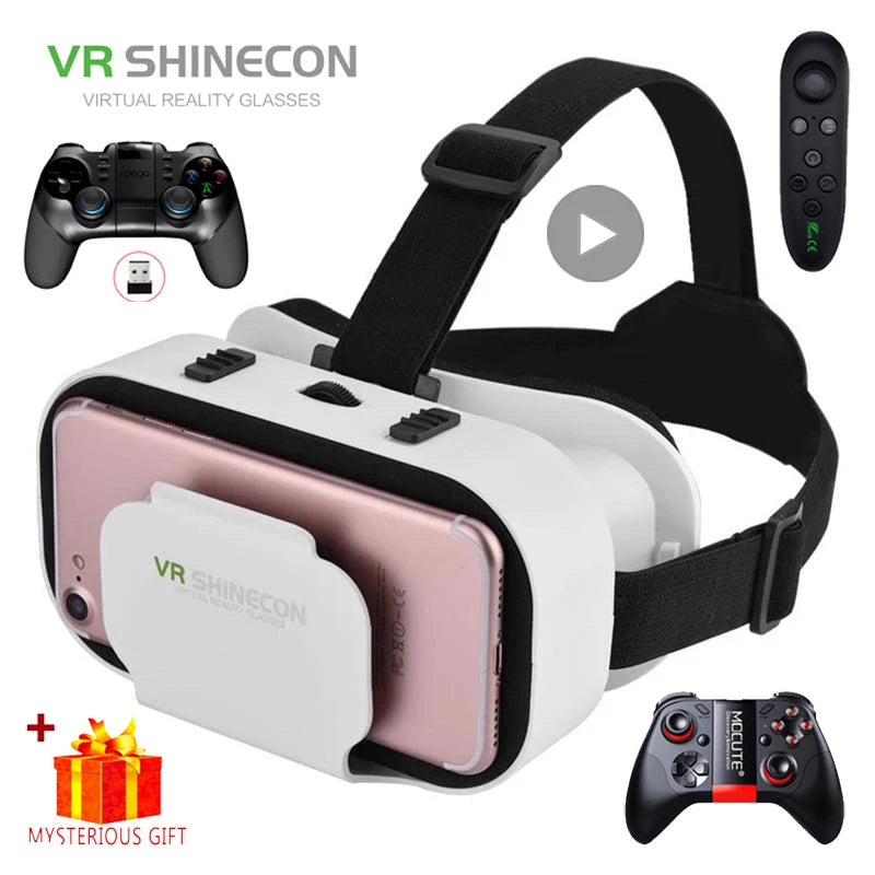 نظارات الواقع الافتراضي Shinecon Viar VR سماعة رأس جهاز ثلاثي الأبعاد خوذة نظارات واقية عدسات للهواتف الذكية مع وحدة تحكم في الألعاب