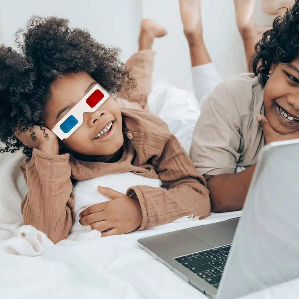 60pcs 3D Blue Glasses Disposable Paper 3D Glasses Red Blue Frame Anaglyph Movie Viewing Lightweight Portable Home VR Device